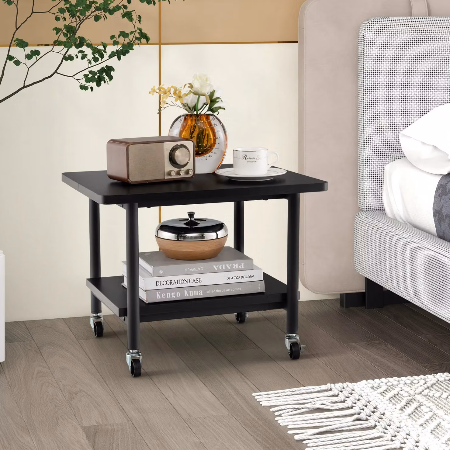 Costway Black Metal Under Desk Printer Stand with Castors – 7