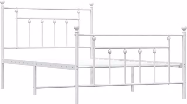 Berkfield Home Metal Bed Frame with Headboard and Footboard, White, W: 107 cm, H: 112 cm, D: 203 cm – 1