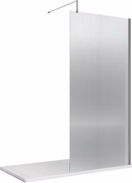 Balterley 8mm Fluted Glass Single Panel Wetroom Screen and Support Bar, Silver, W: 80 cm, H: 185 cm