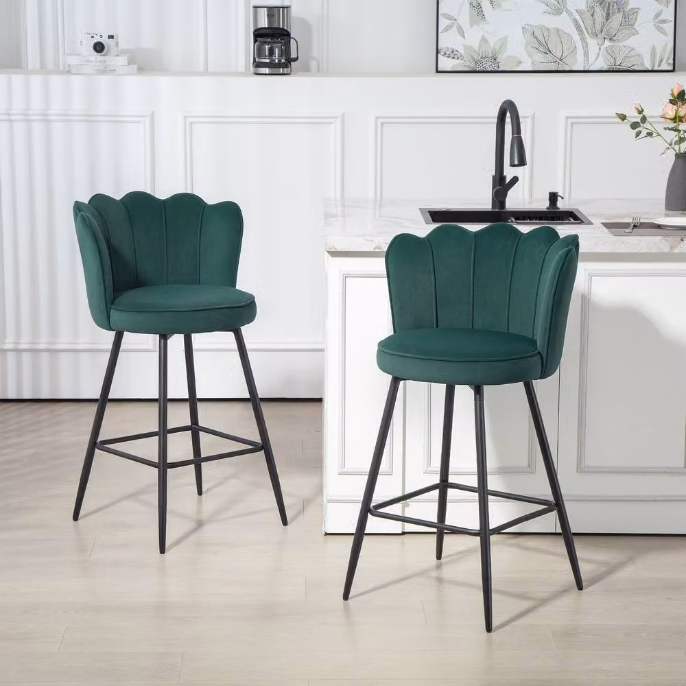 ERGOVEXA Lotus Plush Velvet Bar Stools, Set of 2, Dark Green – 4