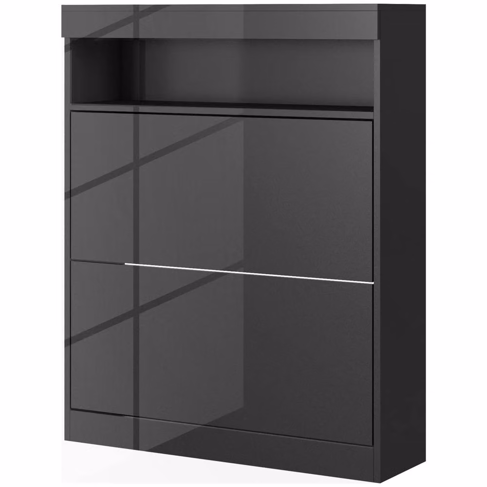 STILVORA Modern Black Shoe Cabinet with 2 Tilting Compartments and Internal Shelves – 5