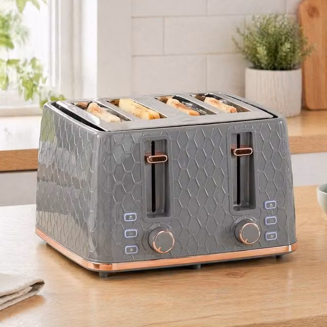 STILVORA 4-Slice Toaster with Reheat and Defrost Functions in Grey