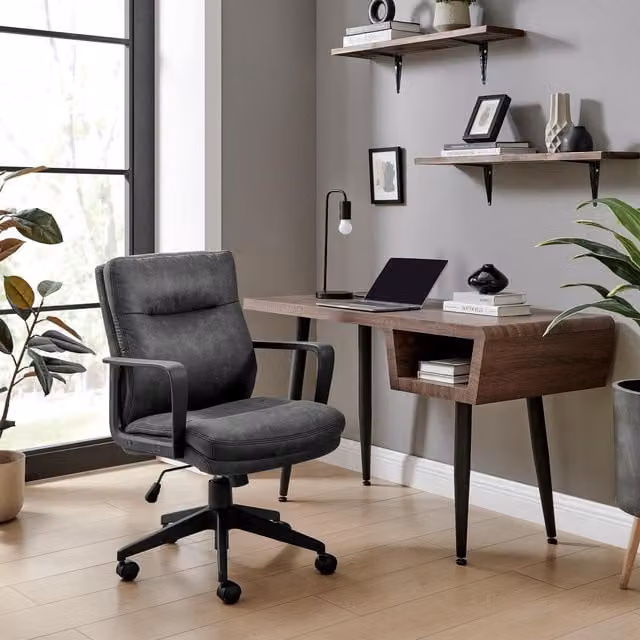 FurnitureboxUK Rosco Black Faux Leather Swivel Task Chair with Armrests and Castors – 1