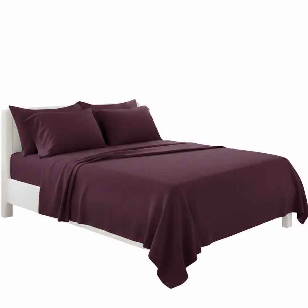 Snug City Plain Poly Cotton Easy Care Fitted Sheet and Matching Pillowcase Set in Purple, Size: 90 x 190 cm – 2