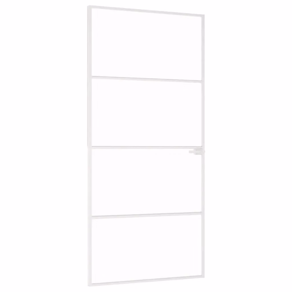 Berkfield Home Modern Slim Interior Door in White with Tempered Glass and Aluminium, W: 93 cm, H: 201.5 cm – 2