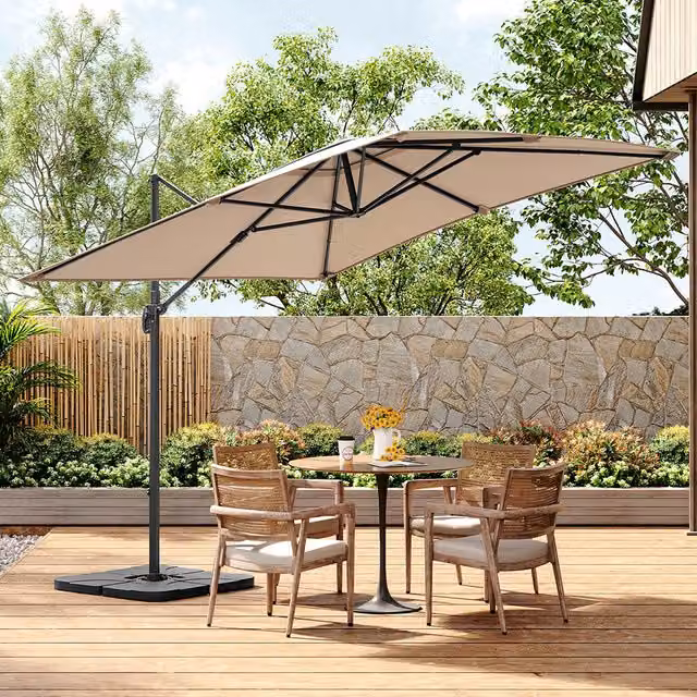 Livingandhome 3m Cantilever Garden Parasol with Square Base in Beige