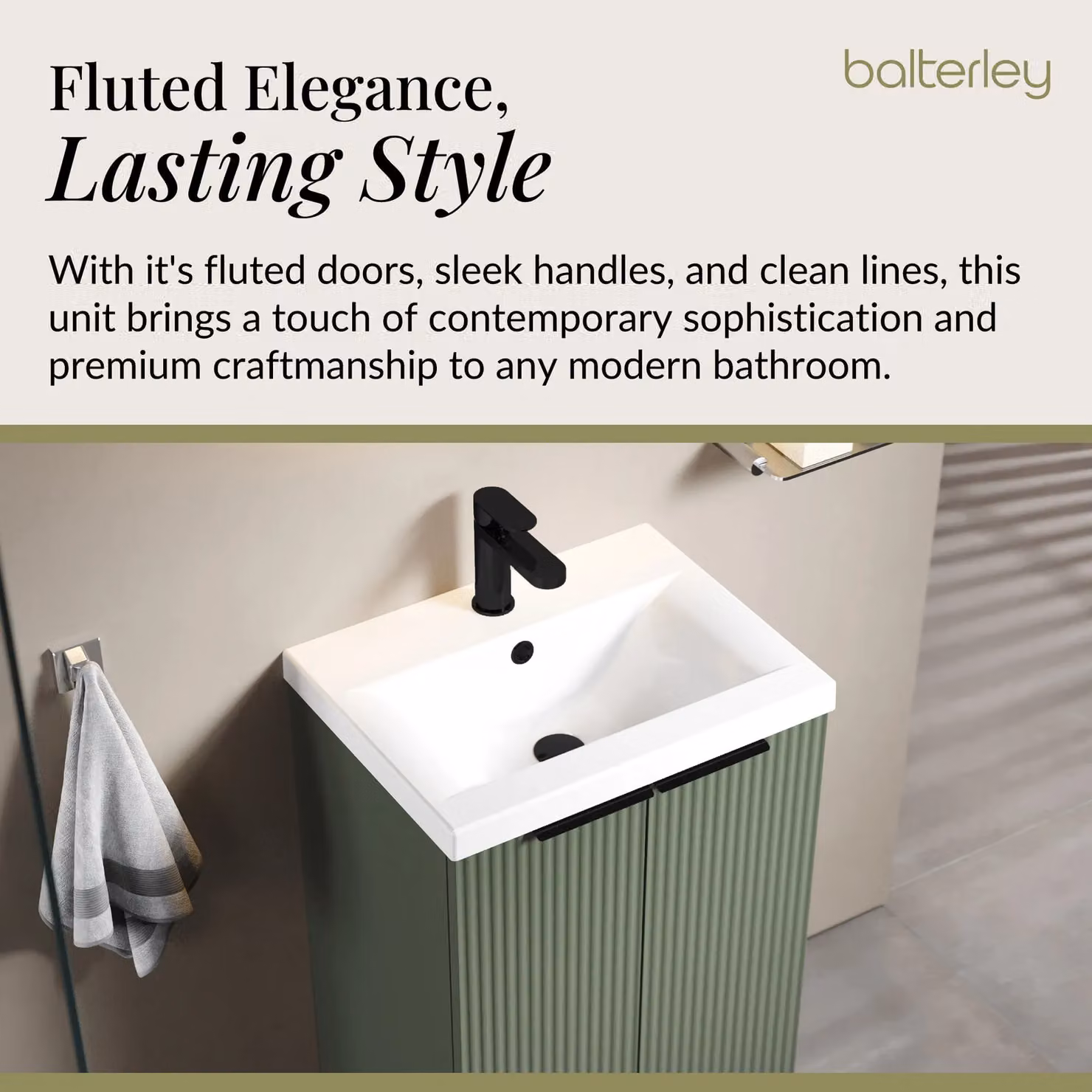 Balterley Fluted Front Floor Standing 2 Door Vanity Basin Unit in Satin Green – 3