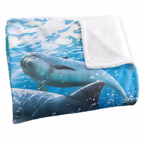 JQ Licensing Royce Mcclure Dolphin Travelers Silky Touch Super Soft Fleece Throw Blanket, White, W/D/H: 152 x 127 cm – 2