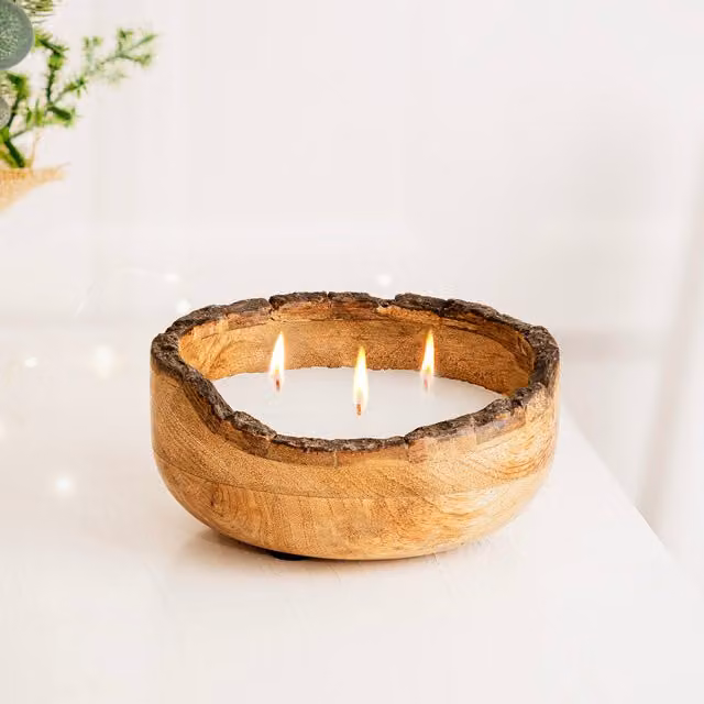 Marco Paul Modern Round Mushroom Bark Edge Tealight Candle in Brown