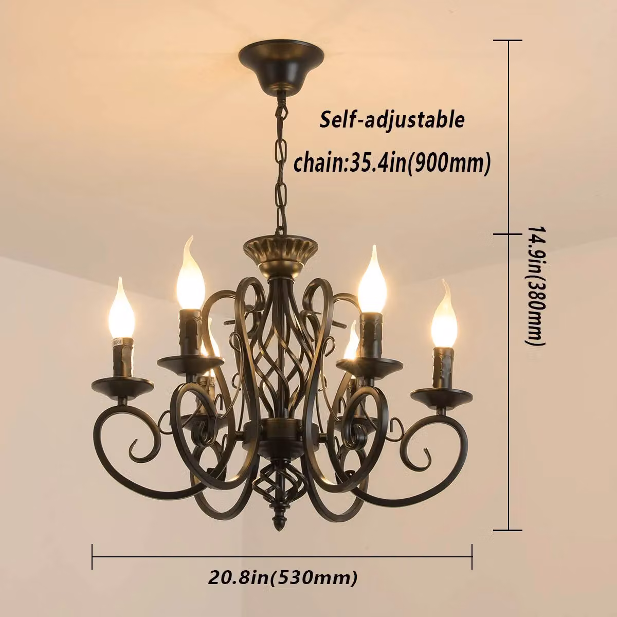 Garwarm 6-Light Suspended Pendant Chandelier in Black Metal with Adjustable Height – 2