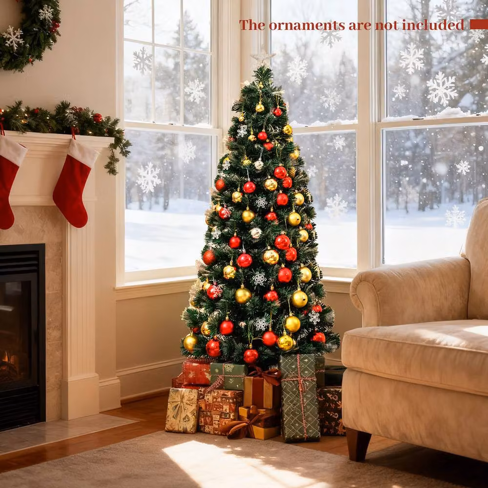 Costway 150 cm Pre-lit Fiber Optic Artificial Christmas Tree in Green – 3