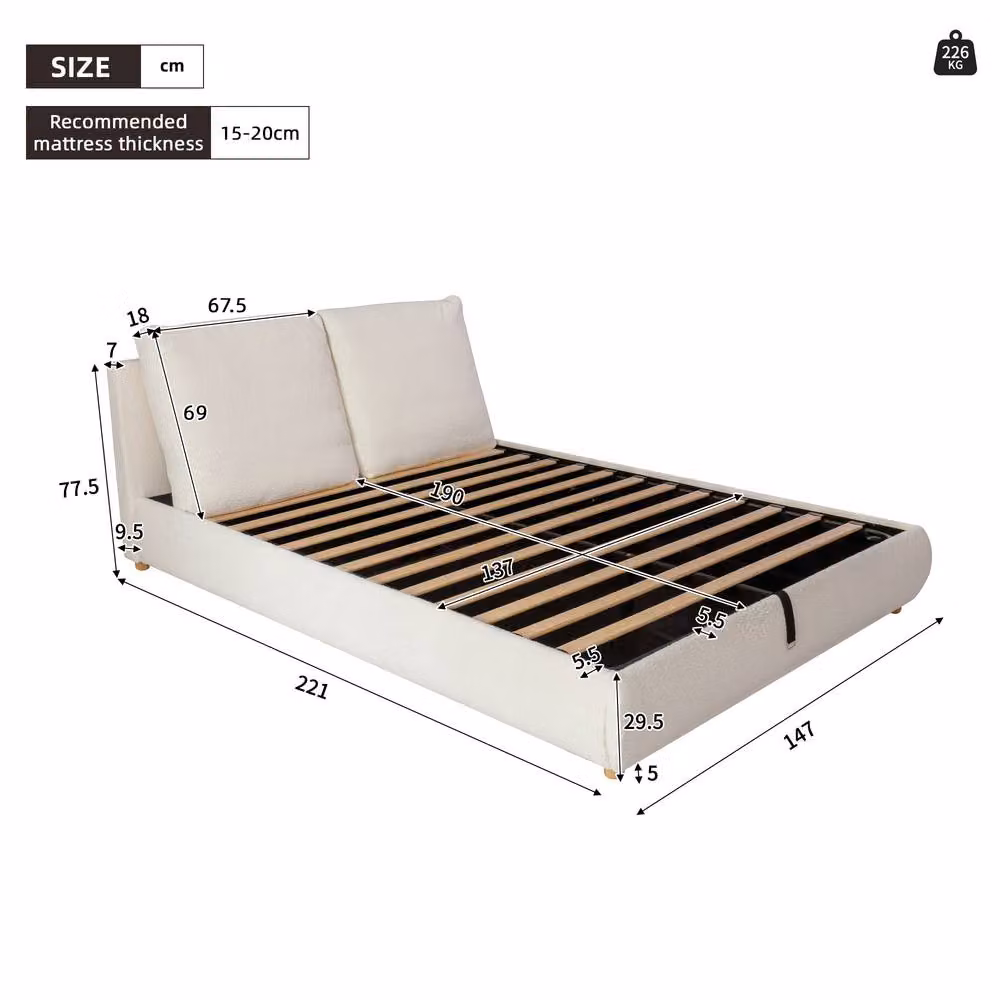 Matteo White Bouclé Upholstered Double Ottoman Storage Bed Frame W/D/H: 135 x 190 cm – 2