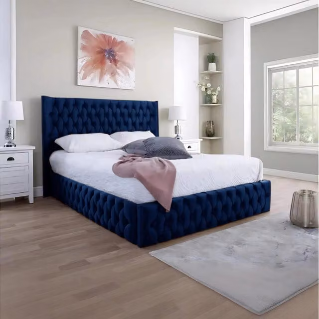 Desire Deco Marylebone Chesterfield Upholstered Velvet Bed Frame, Blue, W/D/H: 180 x 200 cm