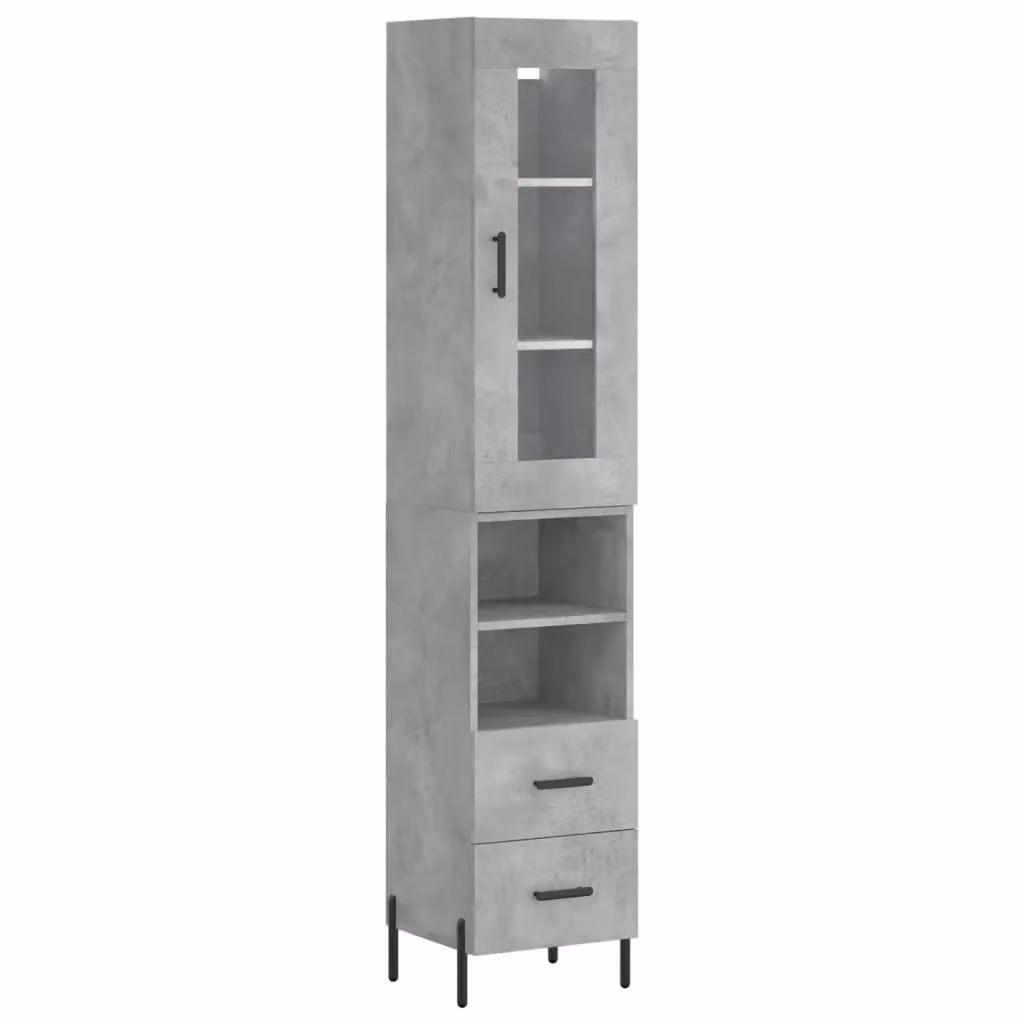Berkfield Home Highboard in Concrete Grey with Glass Doors, W/D/H: 34.5 x 34 x 180 cm – 2