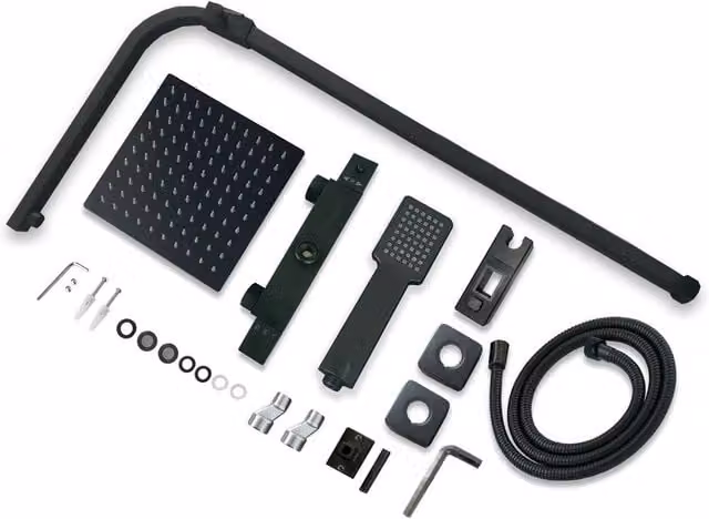 Hinsinc Black Thermostatic Dual Head Bathroom Mixer Shower Set – 1