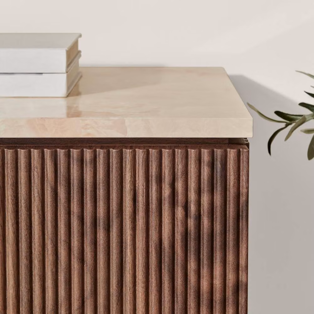 FurnitureboxUK Penrose Large 3 Door Sideboard in Walnut and Cream Marble Effect – 2