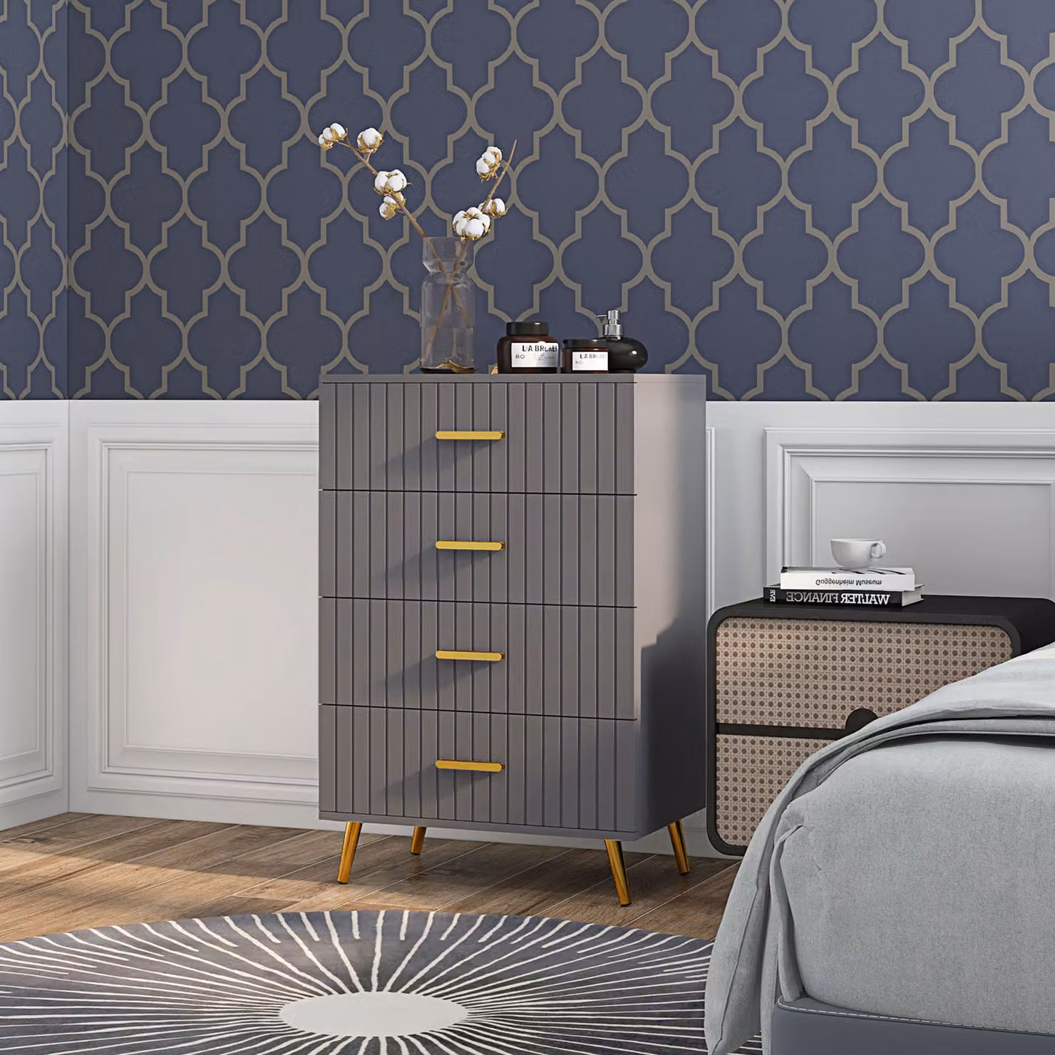 HOMCOM Modern 4-Drawer Bedroom Chest of Drawers with Aluminium Legs in Dark Grey – 2