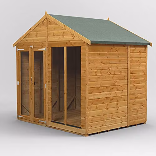 Powersheds Premium Apex Wooden Summer House Shed in Brown with PVC Window Sills and Extra Thick Timber