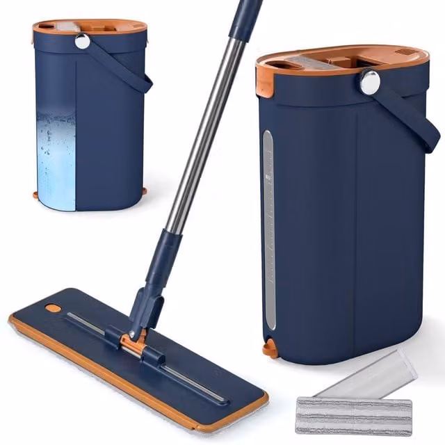 Costway Mop and Bucket Set with Wringer and Scraper, 360 Degree Rotating Microfibre Head, Blue