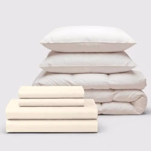 Bedable 100% Cotton Sateen Bedding Bundle in Beige, King Size, including Duvet Cover Set, Fitted Sheet, Duvet and 2 Pillows – 1