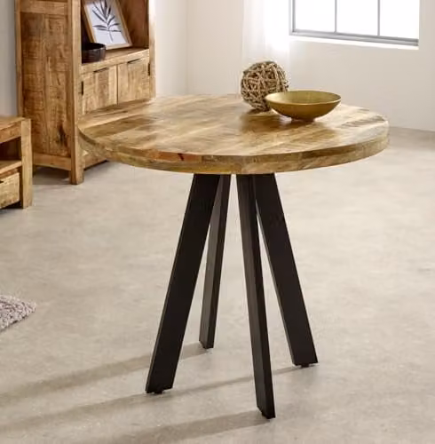 Indian Hub Surrey Round 4 Seater Dining Table in Brown Solid Mango Wood W: 90 cm, D: 90 cm, H: 78 cm – 4