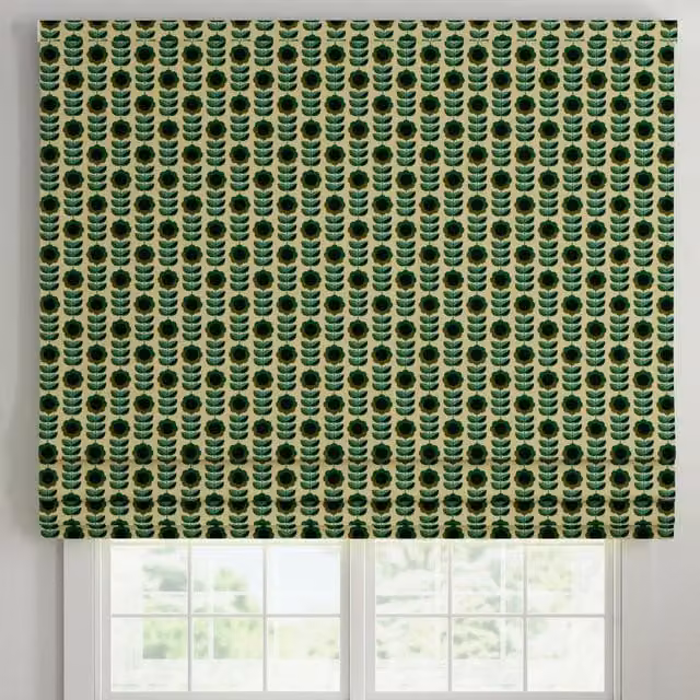 ANTE DECOR Palma Printed Emerald Green Cotton Made To Measure Roman Blind
