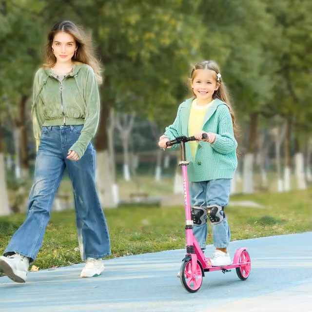 AIYAPLAY Foldable Kids Scooter with Adjustable Handlebar and Brake, Pink, Height: 94 cm