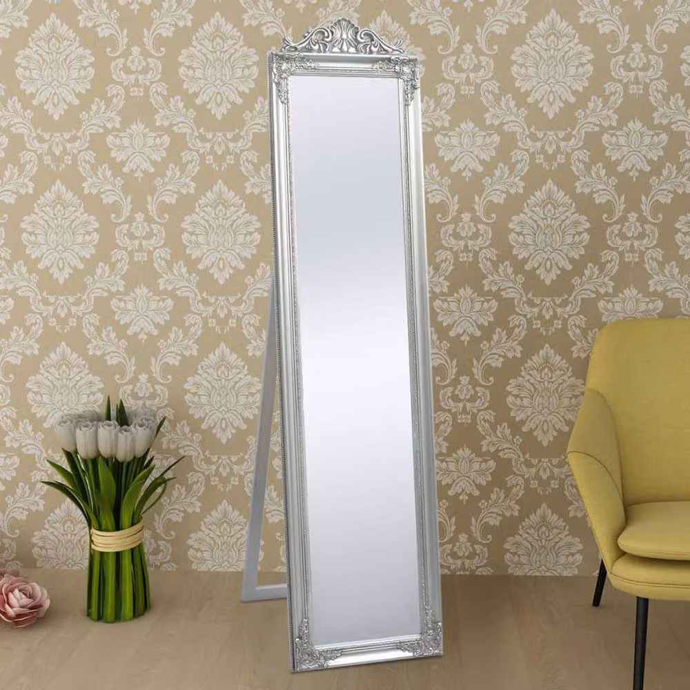 Berkfield Home Baroque Style Full Free-Standing Rectangular Mirror in Silver, H 160 cm x W 40 cm x D 40 cm – 2