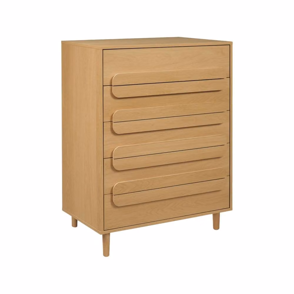sweeek Vintage 5 Drawer Chest in Brown and Beige Wood Effect, H 80 x W 40 x D 43 cm – 2