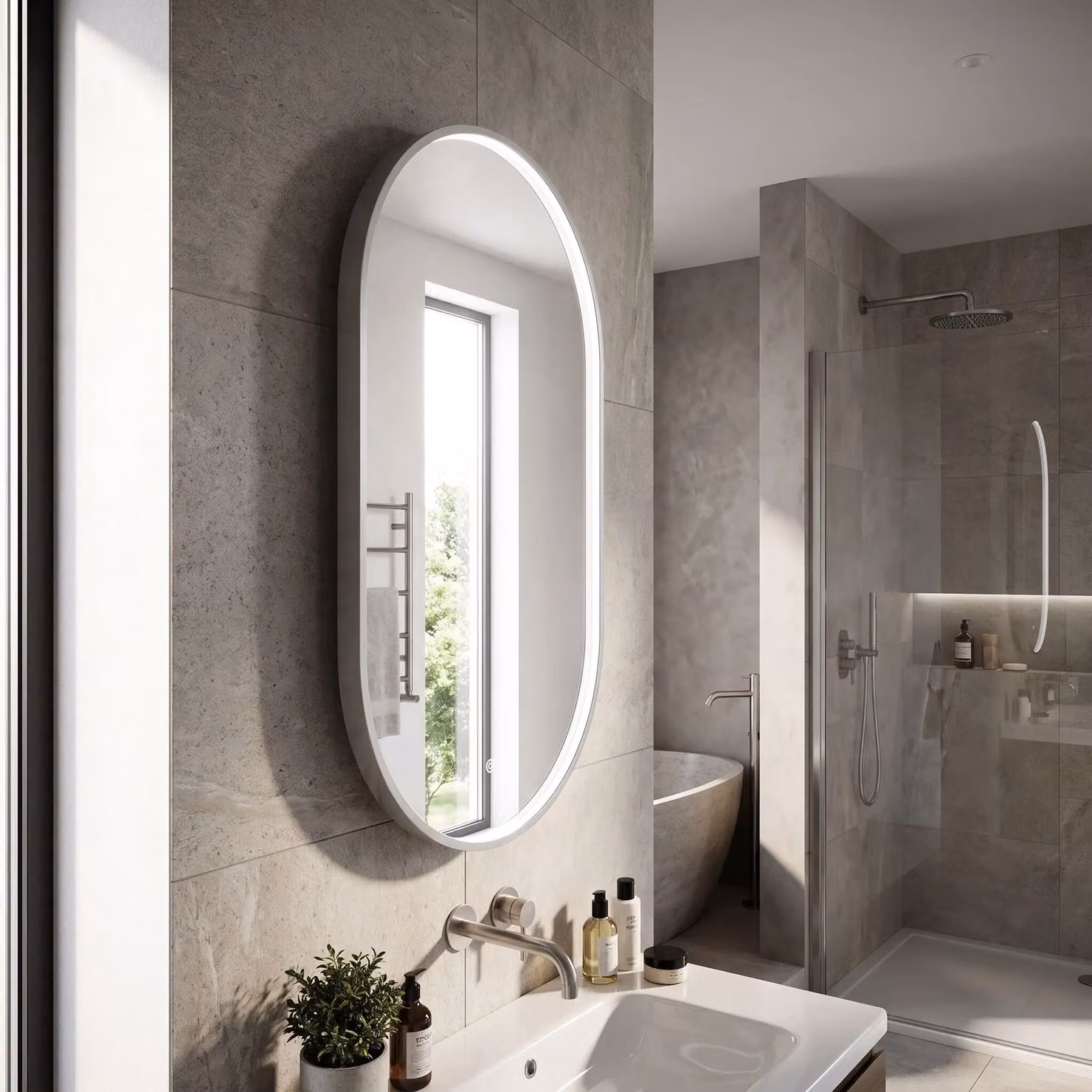 Balterley Oval LED Bathroom Mirror with Demister Pad and Touch Sensor, Silver, W: 80 cm, H: 50 cm – 3
