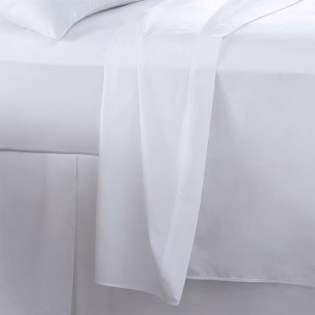 HomeSpace Direct 400 Thread Count Plain Flat Sheet, White, W: 140 cm, L: 200 cm