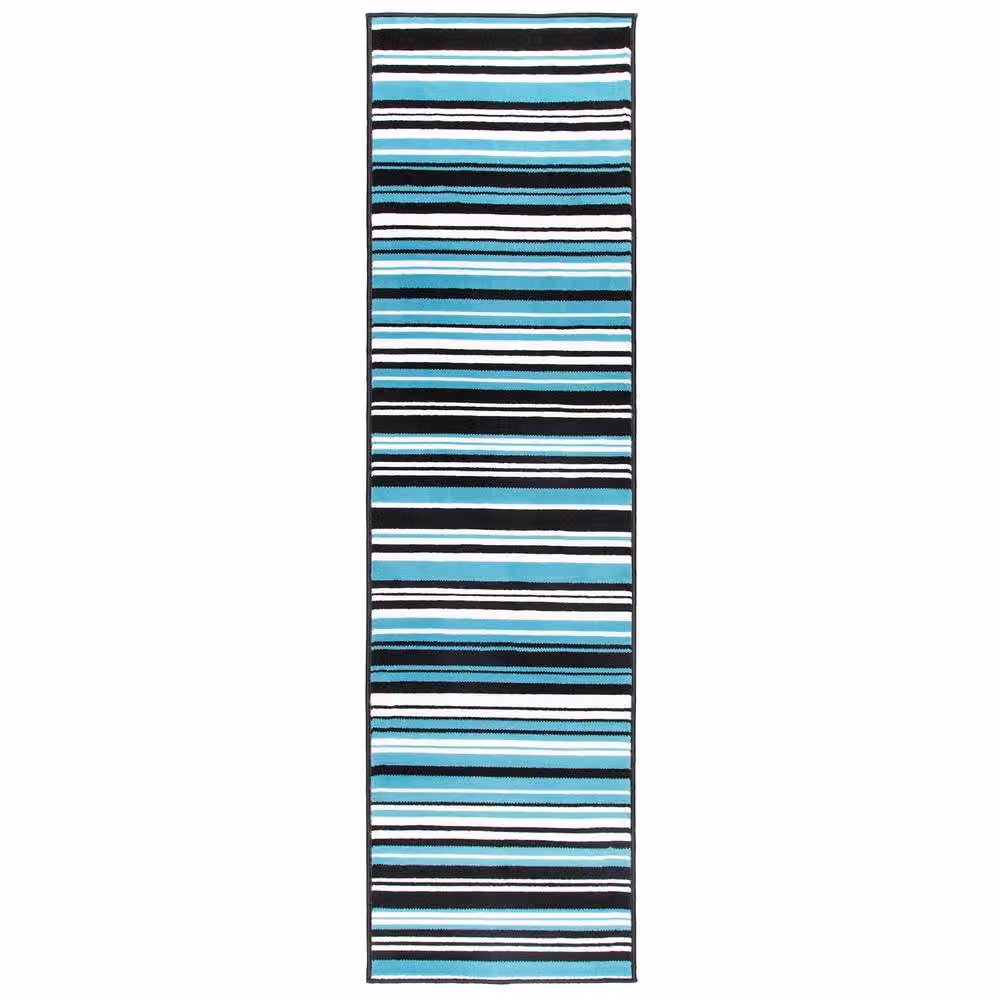 Bravich LTD Two Tone Striped Hallway Runner Rug in Petrol Teal, Non-Slip Low Pile, W: 60 cm, L: 150 cm – 3