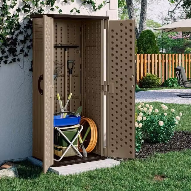 Rowlinsons Aston Resin Garden Storage Cabinet in Beige/Sand, W82 x D65 x H183 cm