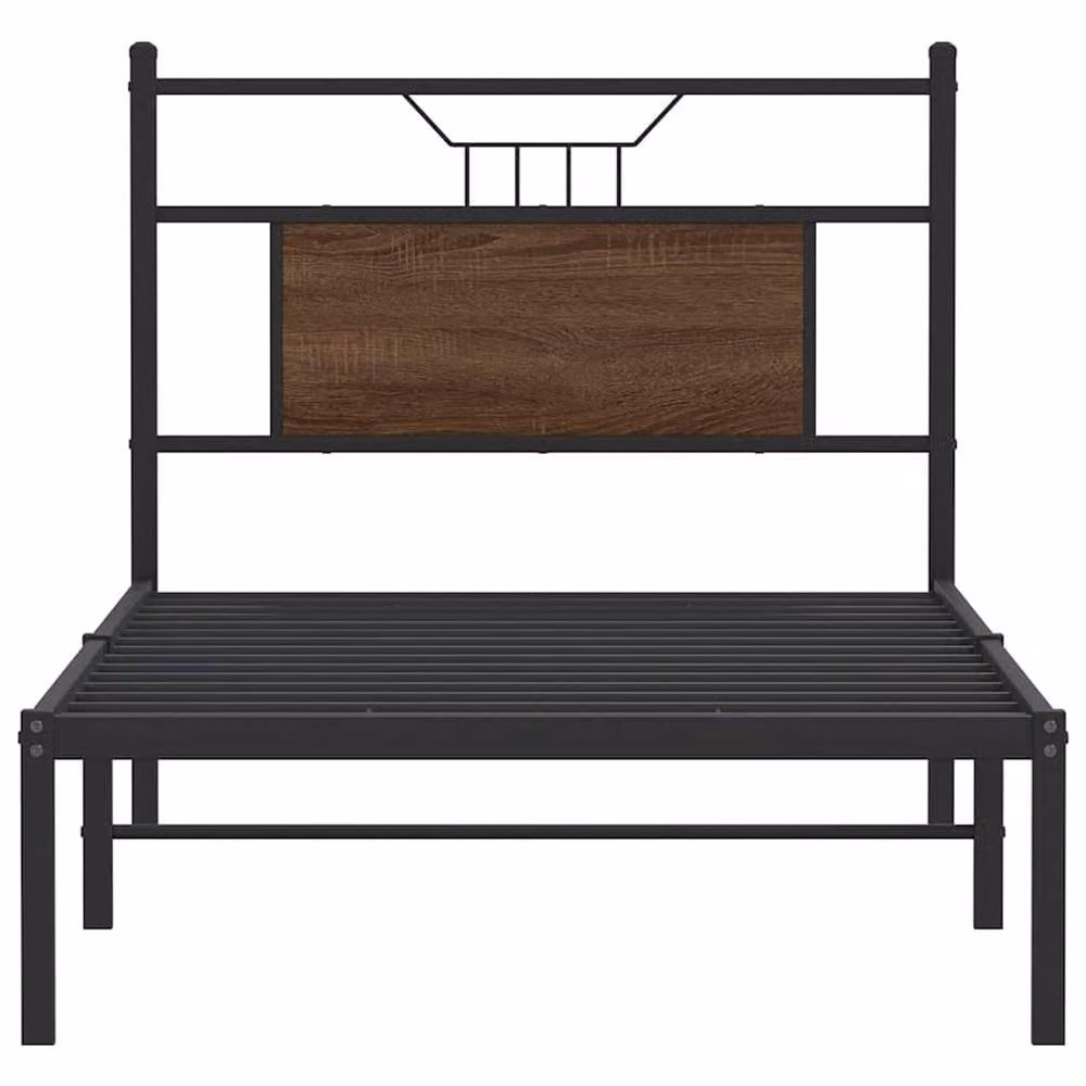 Berkfield Home Small Single Wood and Metal Bed Frame in Brown Oak, W: 75 cm, H: 91.5 cm, L: 190 cm – 3