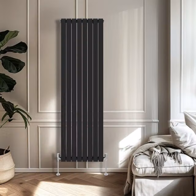 Right Radiators Double Panel Flat Panel Vertical Radiator in Black, H 180 cm x W 54.4 cm