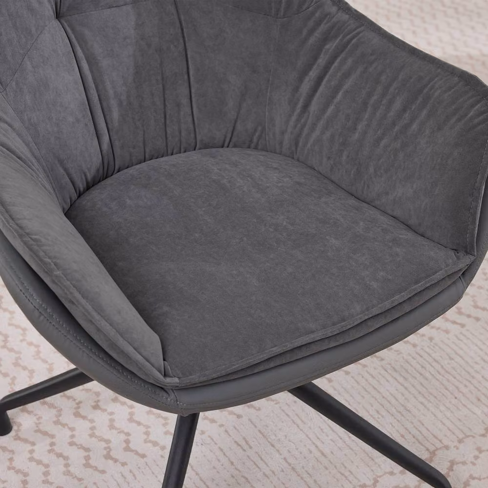 Matteo Grey Faux Leather Swivel Armchair with Auto-Return Design and Metal Frame – 2