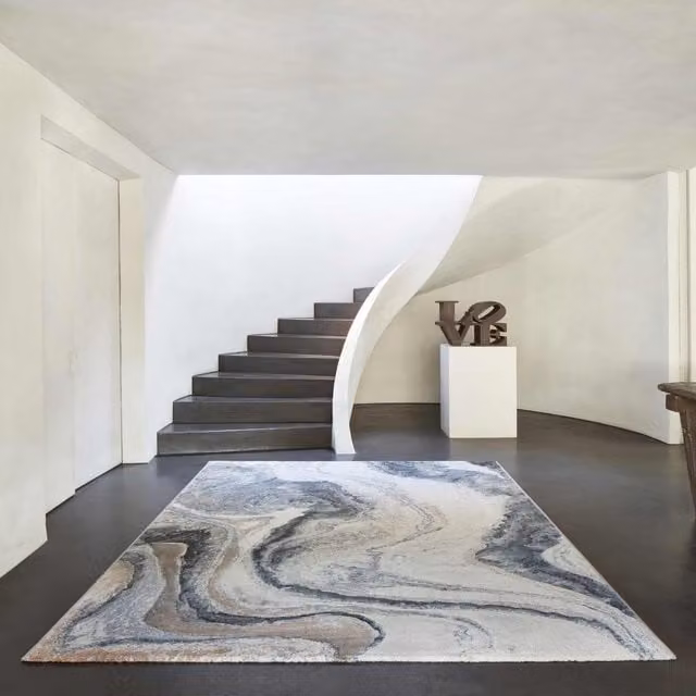 The Rug Shop UK Blue Modern Abstract Machine Woven Area Rug W: 200 cm, D: 290 cm