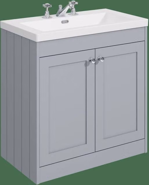 Balterley 800mm Floor Standing 2 Door Bathroom Unit with 3 Tap Hole Basin in Satin Grey
