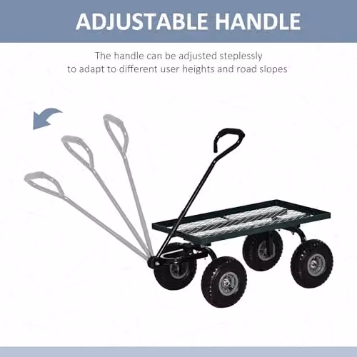 Outsunny Heavy Duty Garden Trolley Cart with Metal Frame and Rubber Wheels, Green – 3