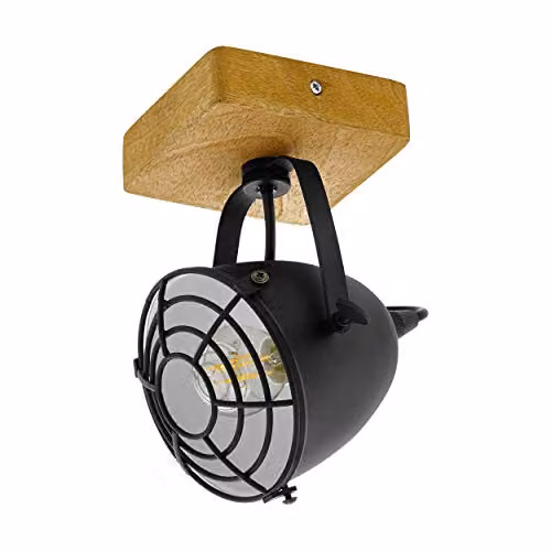 Loops Adjustable Wall and Ceiling Spotlight in Black and Wood with E14 Bulb – 1