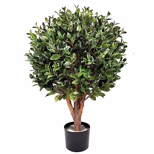 UV Protected Green and Black Artificial Topiary Tabletop Tree