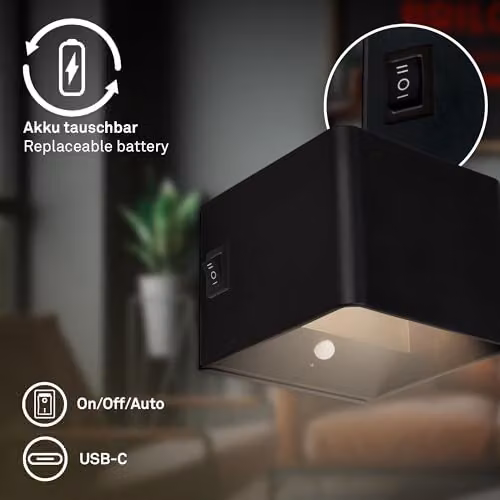 Briloner Rechargeable LED Wall Light with Motion and Dusk Sensor, Up & Down Lighting, Black – 4