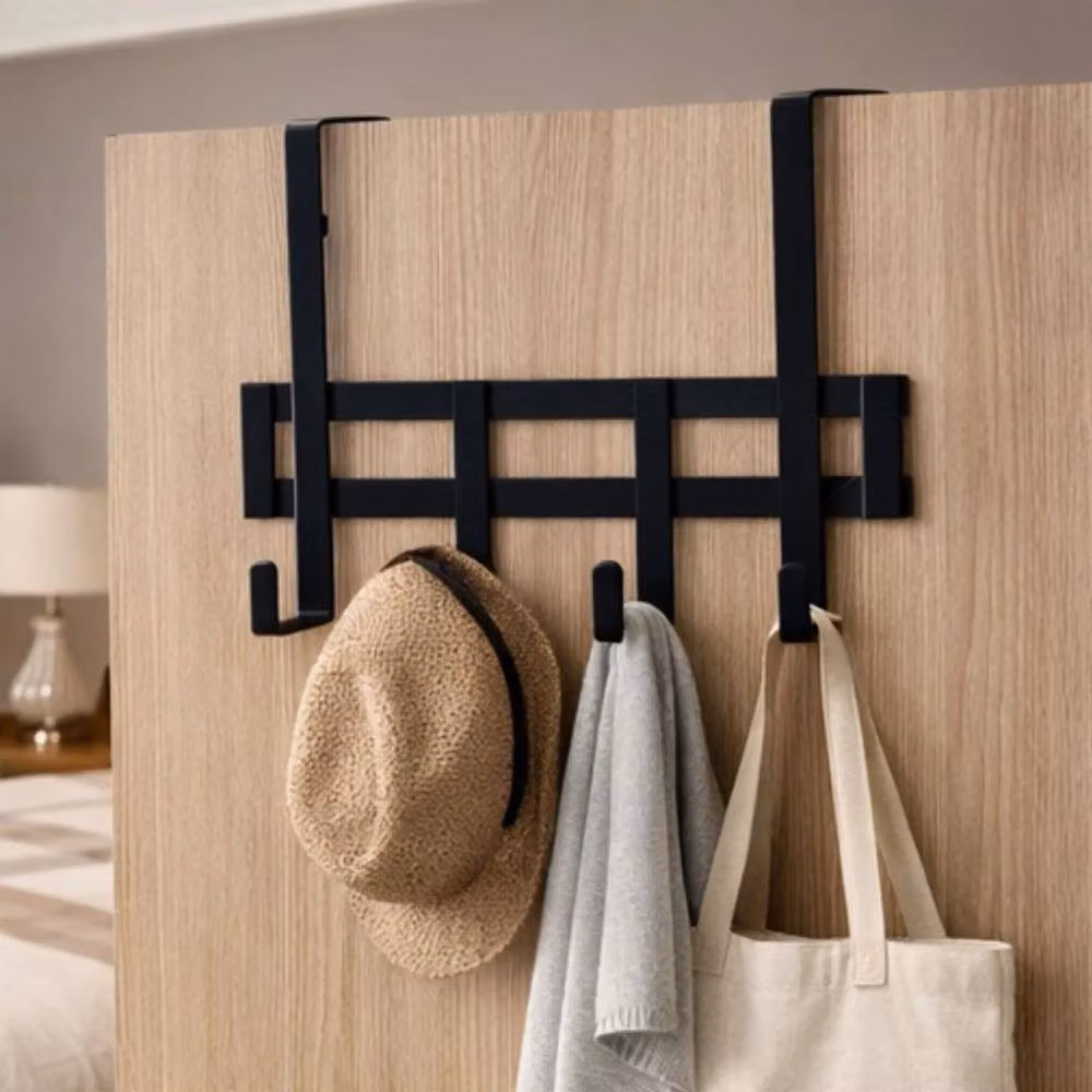 EONLION Metal Overdoor Coat Hook Rack with 4 Hooks in Black, Width: 50 cm – 4