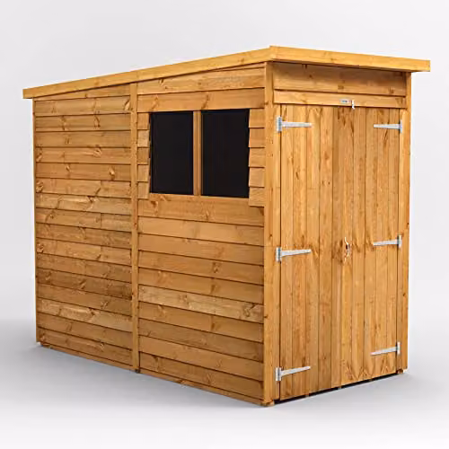 Powersheds Premium Pent Overlap Wooden Shed in Natural Brown with Double Doors and Window