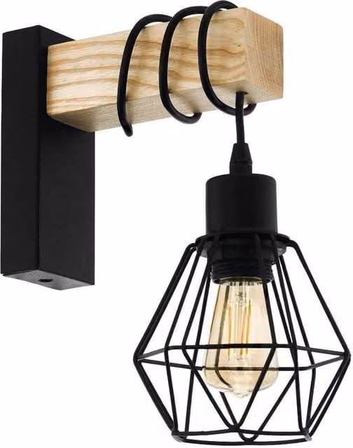 Eglo Townshend Industrial Wall Light in Brown and Black Wood and Metal – 1