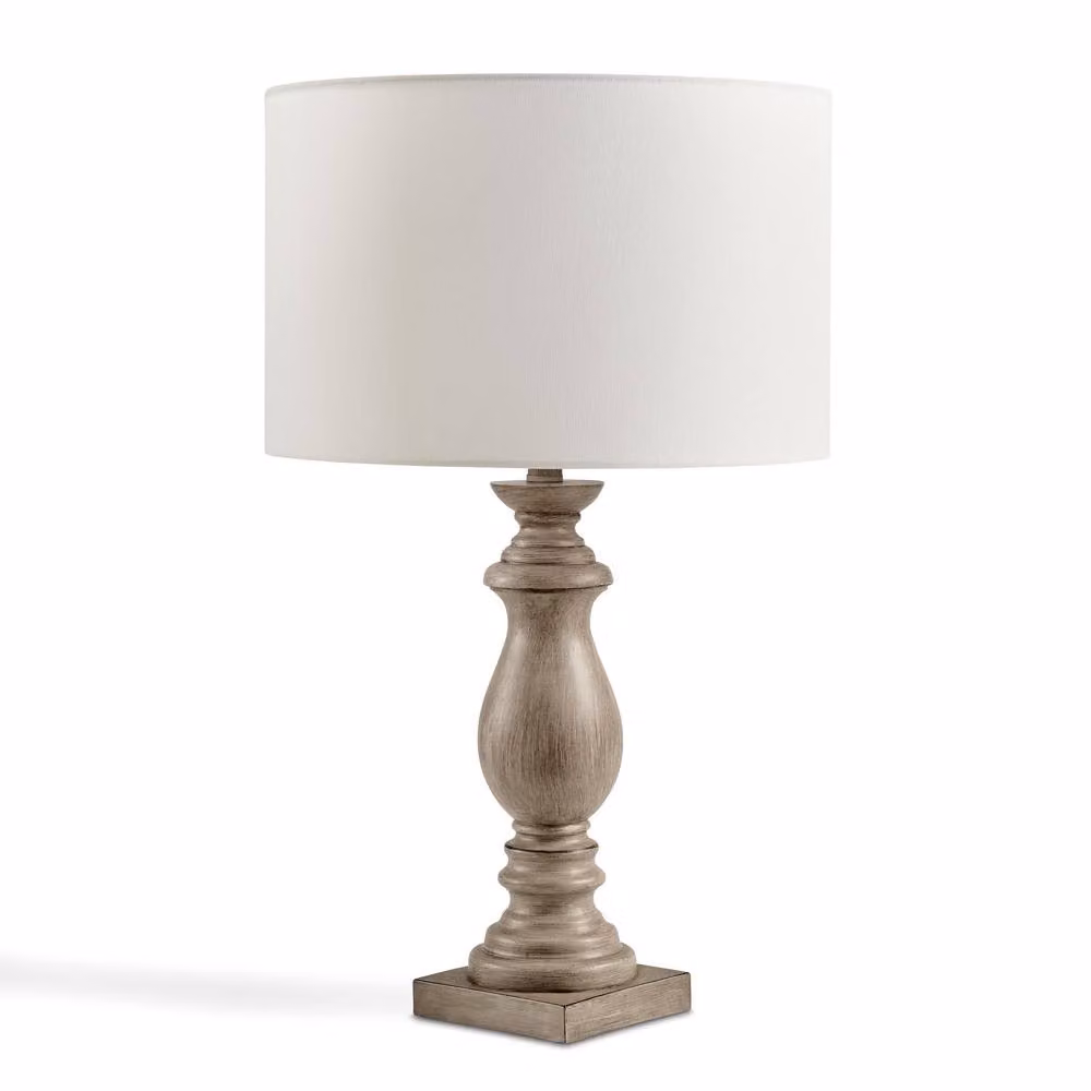 FurnitureboxUK Maurice Grey Turned Wood Style Table Lamp with Beige Fabric Shade – 2