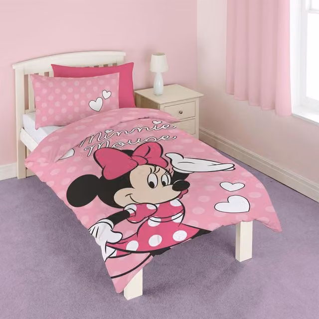 Disney Minnie Mouse Pink Dotted Duvet Cover and Pillowcase Set for Children
