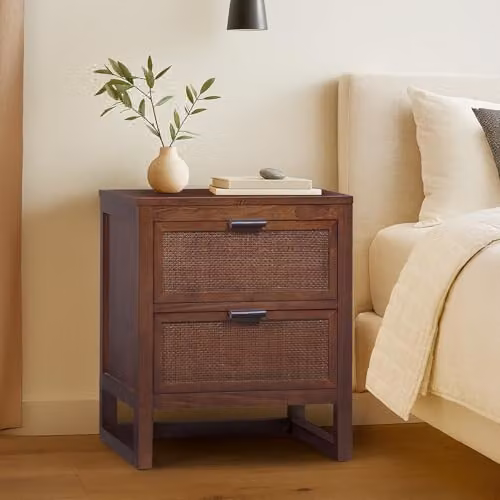 Teamson Home Hatteras Bedside Table with 2 Rattan Inset Drawers, Brown, W: 51 cm, D: 40.64 cm, H: 60.96 cm – 2