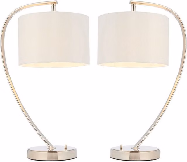 Loops 2 Pack Modern Curved Arm Table Lamps in Silver and White