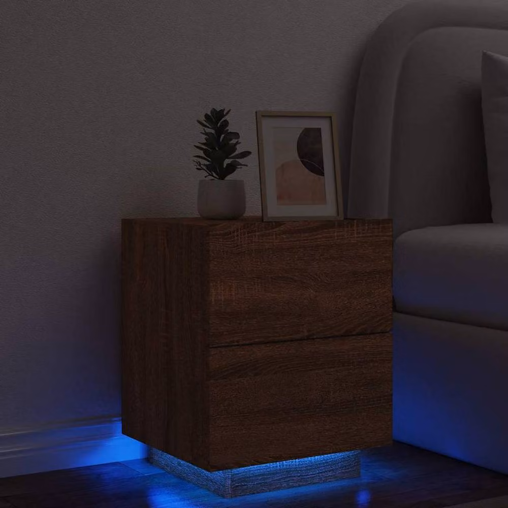 Berkfield Home Modern Bedside Cabinet in Brown Oak with Integrated LED Lighting – 2